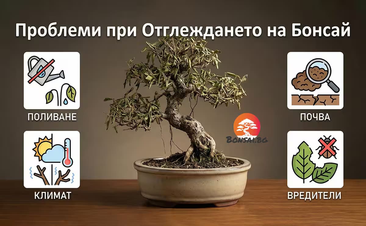 Проблеми при Отглеждането на Бонсай: Поливане, Почва, Климат и Вредители